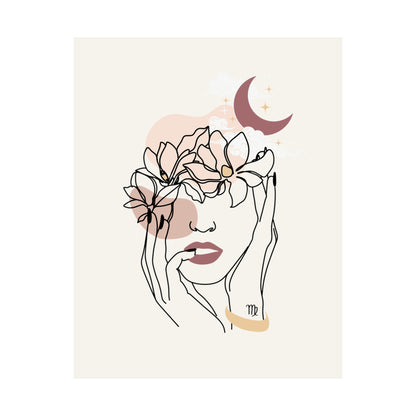 Virgo Flowers and Moon Matte Poster