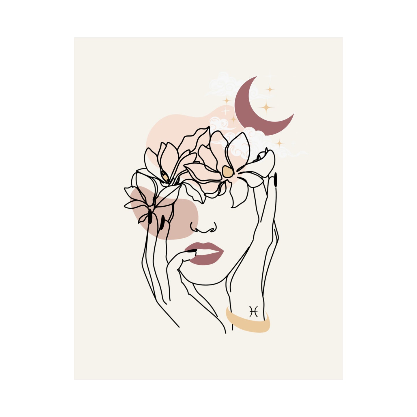 Pisces Flowers and Moon Matte Poster