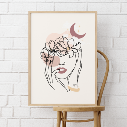 Aries Flowers and Moon Matte Poster