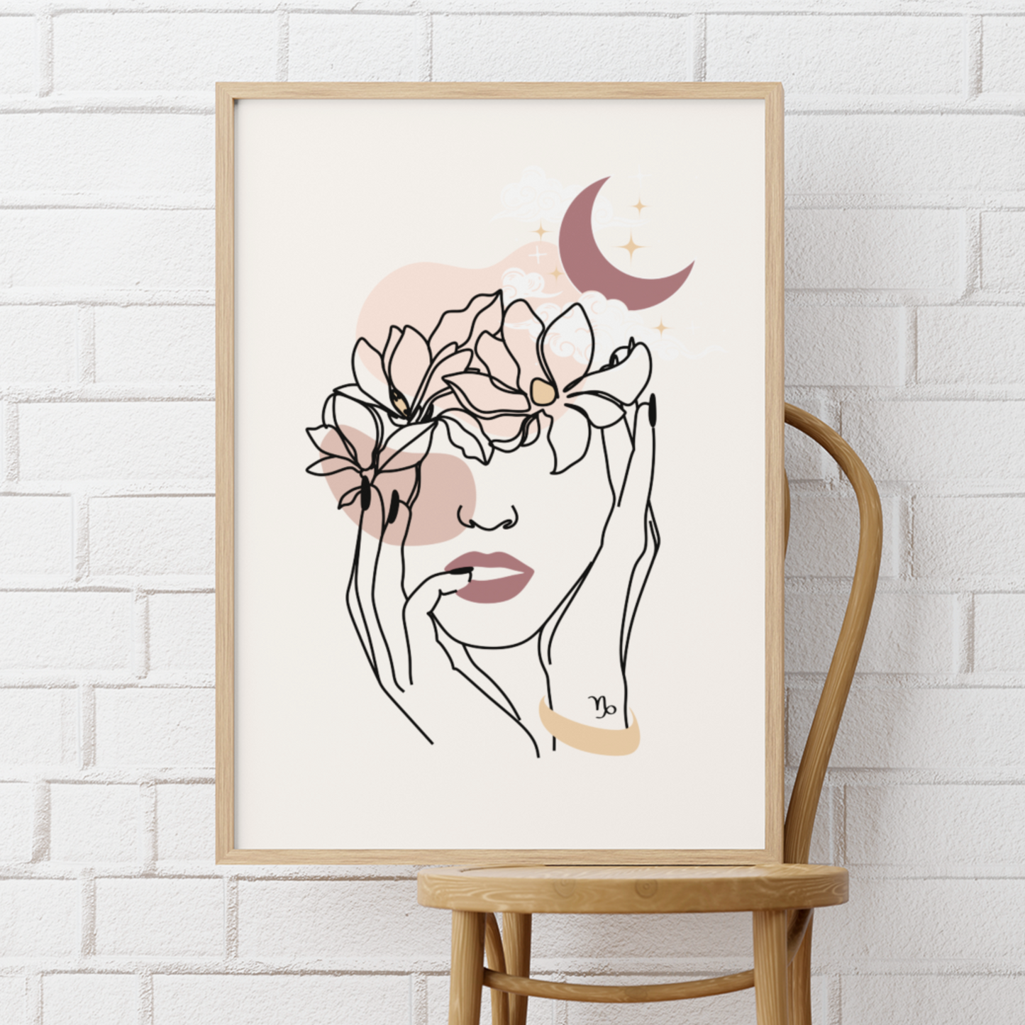 Capricorn Flowers and Moon Matte Poster