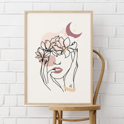 Leo Flowers and Moon Matte Poster