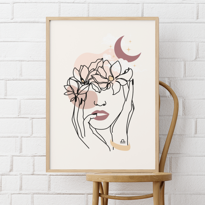 Libra Flowers and Moon Matte Poster